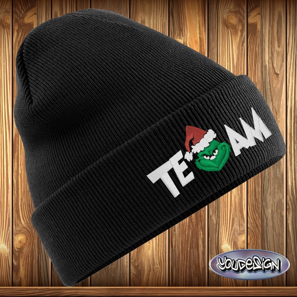 Team Grinch Christmas Beanie Weihnachts Mütze gestickt