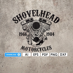 Shovelhead オートバイ デジタル ファイル Ai EPS PDF Cricut DIY デジタル ダウンロード PNG Dxf プロッター ファイル ビニール バイク バイカー