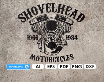 Shovelhead Motorcycle Digital File Ai EPS PDF Cricut DIY Digital Download Png Dxf Plotter File Vinyl Motorbike Biker