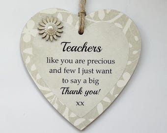 Thank You Precious Teacher Support Wooden Gift Heart