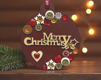 Merry Christmas Tree Decoration Wooden Bauble