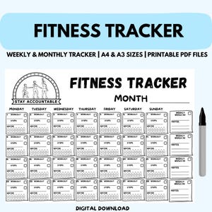 Fitness Tracker Printable: Weekly & Monthly Exercise Planner (PDF Download A4/A3 Size)