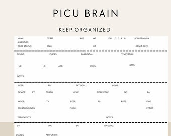 Pediatric intensive care report sheet/PICU nurse brain/ PCICU brain/