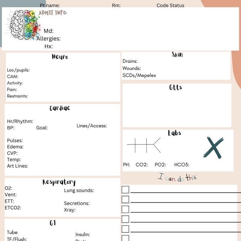 ICU intensive Care Report Sheet brain for the Critical Etsy