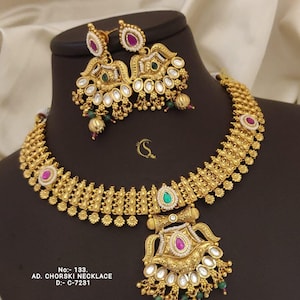 Conjunto de collar nupcial verde premium Polki Kundan chapado en oro de alta calidad/Joyería tradicional/Kundan/Boda india pakistaní