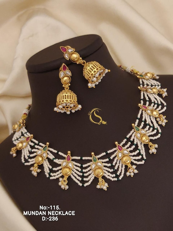 Jade Or BOLLYWOOD INDIEN BIJOUX Mariage Collier Boucles Jhumka