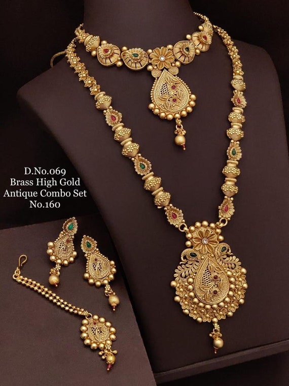 Shahinur Traditional Antique Gold Plated Long Necklace Set – KaurzCrown.com