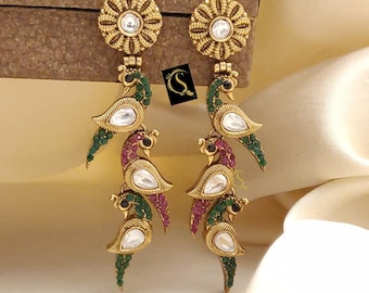 Gold Plated Earrings, Indian Jhumka, Indian Earrings, Golden Indian Earrings,Women South Earring Set, Bridal Earrings