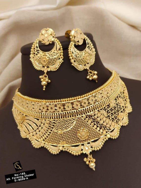 Antique Gold Kundan Choker Necklace Set: Indian Bridal Jewelry