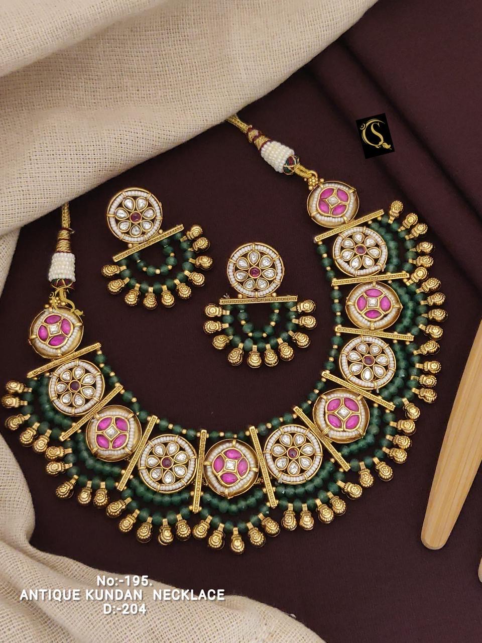 Kundan Polki Necklace Set: Gold Green Indian Jewelry With