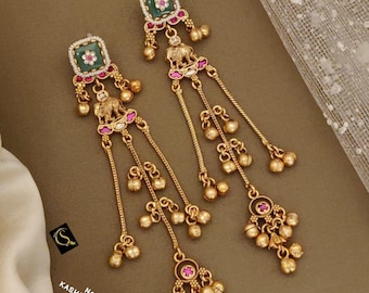 Traditional Heritage Kundan Jhumkas Motif Kundan Earrings, Bridal Jewelry