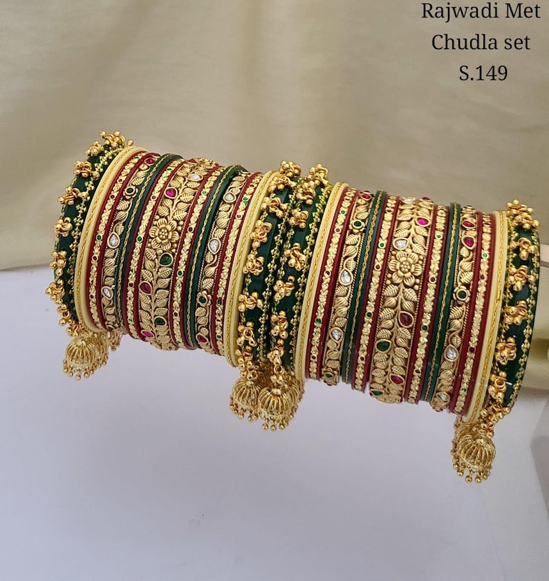 Green Bridal Chura: Kundan Wedding Bangles, Bollywood Jewelry - Etsy