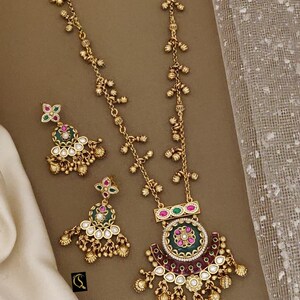 Kundan & Ruby Stone Bridal Jewelry Set: Antique Gold Indian Necklace