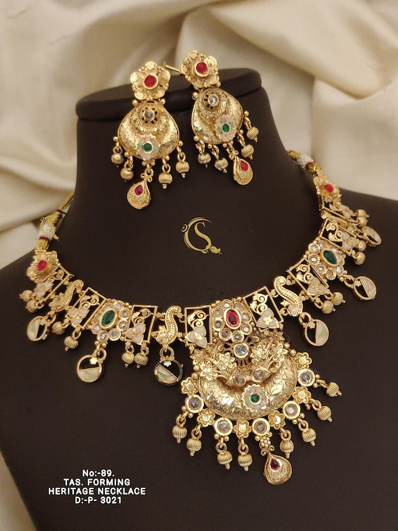 Indian Gold Choker Sets/ Indian Necklace/ Temple Necklace Set/South Indian  Wedding Jewelry/Bridal Jewelry/Amrapali Jewelry/ Bridal Choker