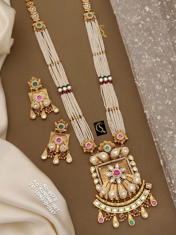 Kundan Long Pendant Necklace Set: Indian Wedding Jewelry