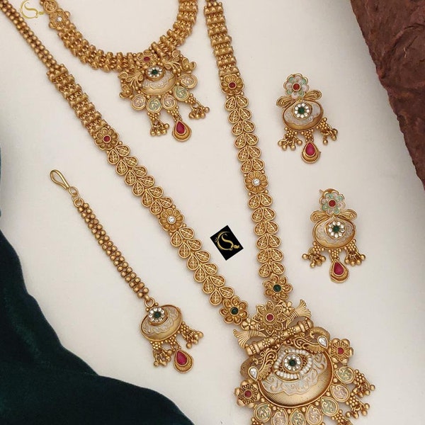 Hasdi Matt Gold Plated Necklace Sets, Choker Sets Indian Jewelry Set with Necklace and Earrings, Wedding Jewelry Set For Gifts