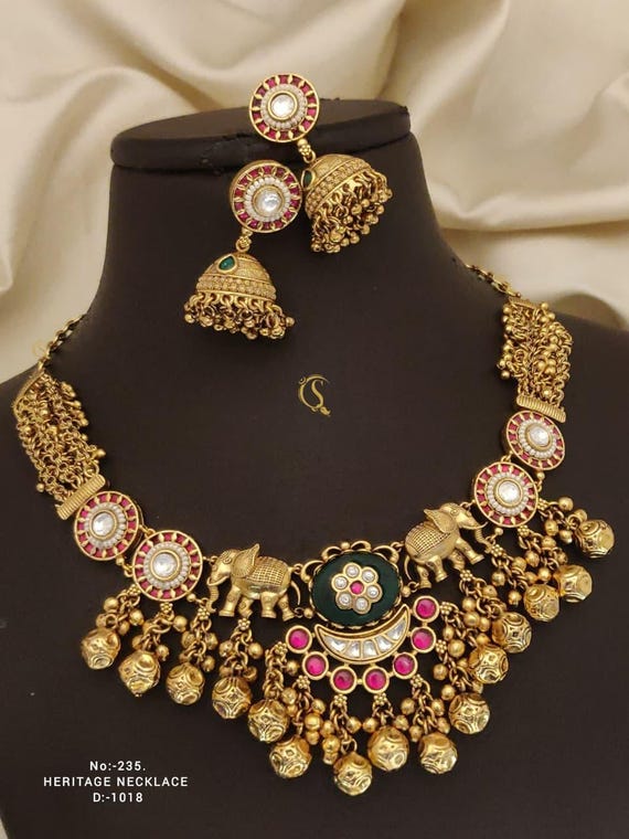 Gold-Plated Heritage Necklace sets Indian Jewelry Set: Necklace & Earrings