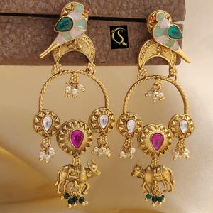 Orecchini Heritage Peacock / Jhumka leggeri e vistosi / Gioielli da sposa indiani
