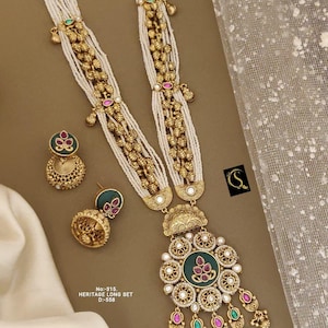 South Indian Gold Platted Matte Bridal Jewellery Set, Indian Jewelry, Choker