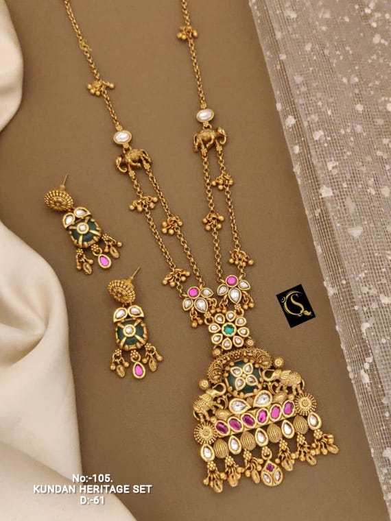 Royal Kunda Bridal Heritage Necklace With Earrings/wedding Set