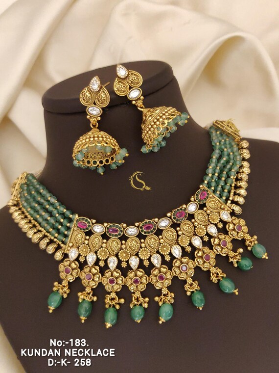 Beaded Choker -pink Stone Kundan Choker -fancy Zircon Necklace