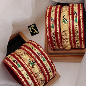 Ensemble de bracelets joncs indiens traditionnels Chooda nouvellement mariés Chuda nuptiale Chura Bracelets joncs Chooda marrons Choora, pendjabi Choora nuptiale Chura