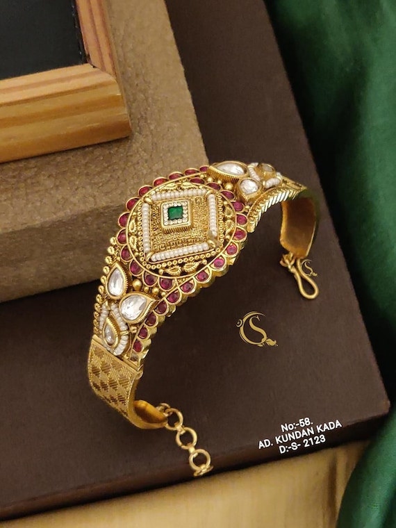 Gold Bangles/indian Bangles/antique Gold Kada/floral Bangles