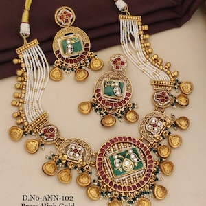 choker set, Golden Kundan choker, pachi kundan Necklace, Rajasthani jewelry, wedding jewelry, South Indian