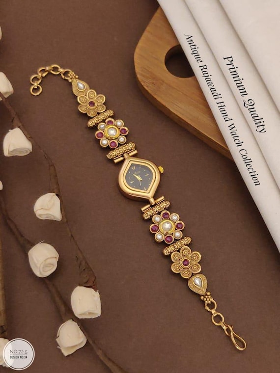 Dainty Gold Women's Watch: Vintage Floral Design
