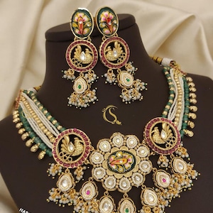 Indian Necklace, Wedding Jewelry/ Indian Jewelry/ Gold Bridal Kundan necklace Set Indian Wedding Bridal Jewellery Necklace