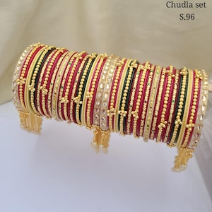 Indian Traditional Kundan Red chuda Pearl Kada Acrylic Wedding Bridal Chura Jewelry/Wedding Bangles For Bride | Bridal Bangles Chooda Choora