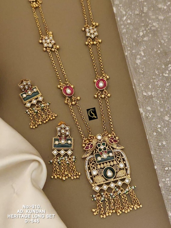 Gold Plated Indian Jewelry Set: Bollywood Choker Necklace, Green