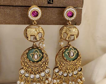 Traditional Earring Brass Earrings, Kundan Earrings, Indian Bollywood
