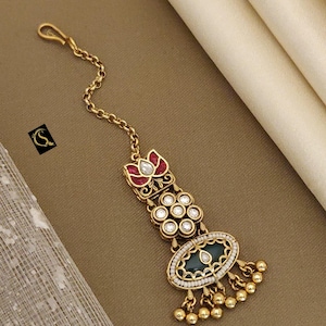 Gold Plated Kundan Maang Tikka with AD Stones | Traditional Bridal Headpiece | Indian Wedding Jewelry | Ethnic Hair Accessory