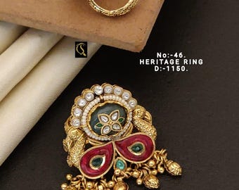 Golden Kundan Bridal Ring: Indian Jadau Statement Ring