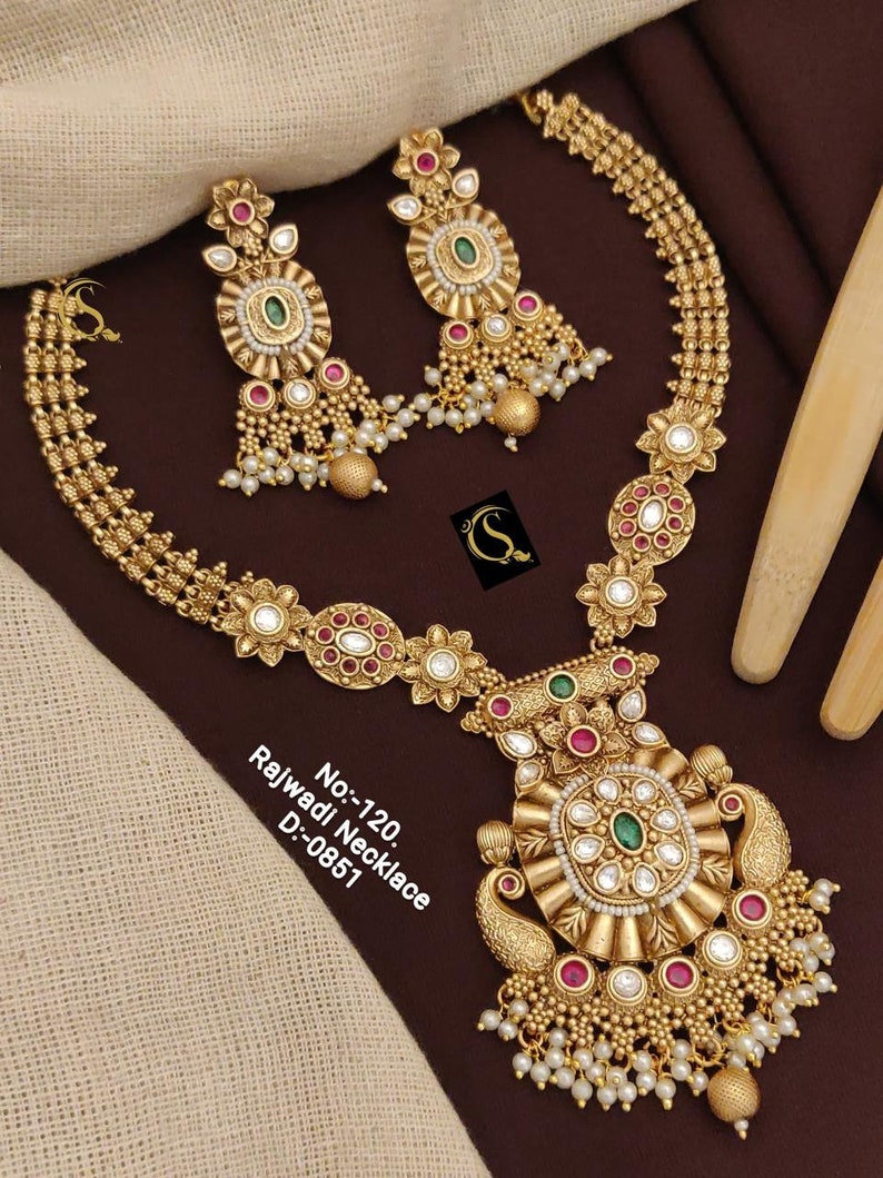 Indian Choker Necklace and Earrings Set, High Gold Choker Set For Women Wedding Gift Design_1