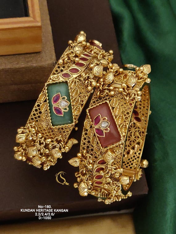 South Indian 925 Silver Wedding Bangles: Gold Plated Traditional