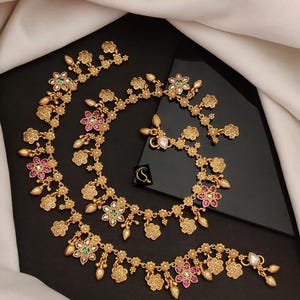 Tobilleras de oro, par indio, joyería Payal Jhanjar, joyería/joyería tradicional Bollywood Panjabi