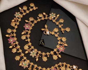 Anklets Gold Indian pair Payal Jhanjar Jewelry Jewellery/Traditional Bollywood Panjabi Jewelry