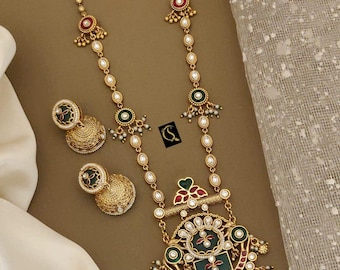 Gold Kundan Bridal Necklace Set: Jhumka Earrings & Tikka - Indian Wedding Jewelry