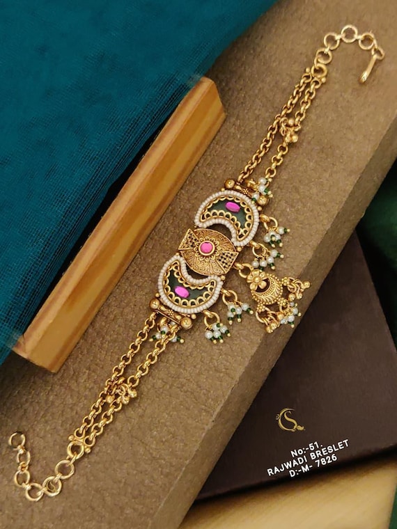 Gold Plated Temple Bangle Set: South Indian Rajwadi Bridal Jewelry