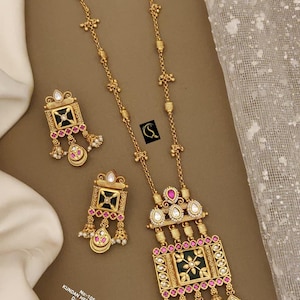 Indian Long Necklace/ Kundan Heritage Necklace Set/South Indian Wedding Jewelry/Bridal Jewelry/Amrapali Jewelry/ Bridal Choker