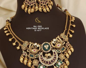 Indian Heritage Jewelry Set: Gold Plated Wedding Necklace & Earrings