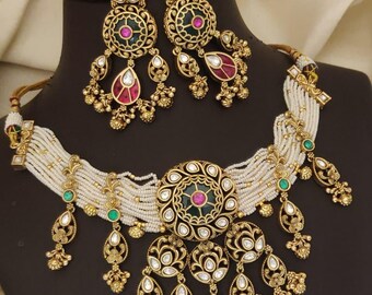 Blue Sapphire CZ Necklace Set: Indian Bollywood Jewelry