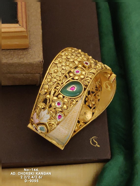 Gold Bangles Rajwadi Kada Silver Gold Plated Adjustable Rajwadi
