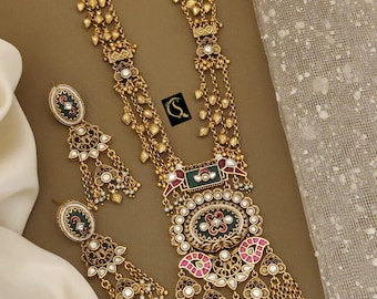 Kundan Polki Bridal Necklace Set: Emerald Green Victorian Jewelry