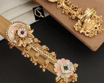 Handmade Kundan Polki Ring: Adjustable Indian Bollywood Jewelry