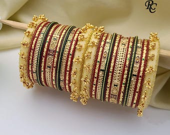 Set Chura nuziale Kundan: tradizionali braccialetti nuziali indiani
