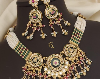 Gold Plated Kundan Choker Set: Indian Pearl Jewelry