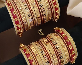 Indische Braut Chura Armreif Set: Traditioneller Punjabi Hochzeitsschmuck